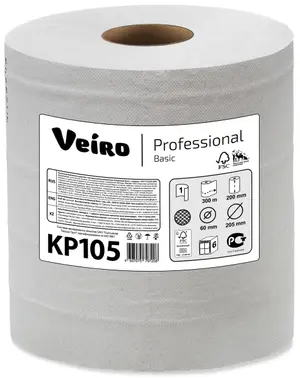 Бумажные полотенца в рулоне с центральной вытяжкой VEIRO Professional Basic 1 слойные белые 300 м (артикул производителя KP105)