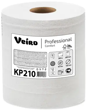 Бумажные полотенца в рулоне с центральной вытяжкой VEIRO Professional Comfort 1 слойные белые 200 м (артикул производителя KP210)
