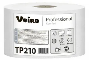 Туалетная бумага в рулоне VEIRO Professional Comfort 2 слойная белая с центральной вытяжкой 215 м (артикул производителя ТP210)