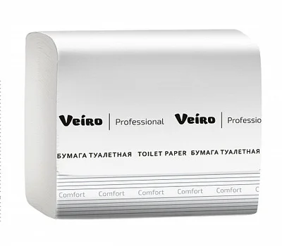 Туалетная бумага листовая VEIRO Professional Comfort V сложения 2 слойная белая 250 листов (артикул производителя TV201) — фото 1