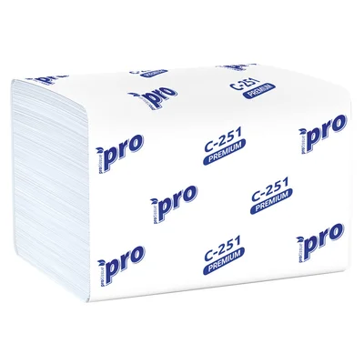 Салфетки бумажные для диспенсера PROtissue 22х16 2 слойные белые V сложения 200 листов (артикул производителя С251) — фото 1