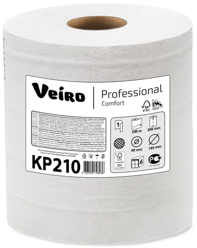 Бумажные полотенца в рулоне с центральной вытяжкой VEIRO Professional Comfort 1 слойные белые 200 м (артикул производителя KP210) — фото 1