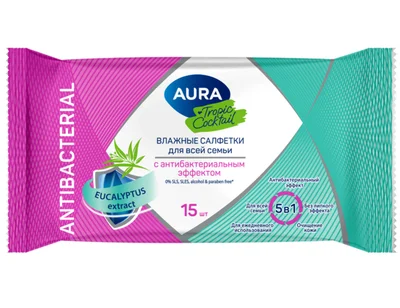 Салфетки влажные антибактериальные AURA Tropic Cocktail 15 шт/уп (артикул производителя 117677) — фото 1