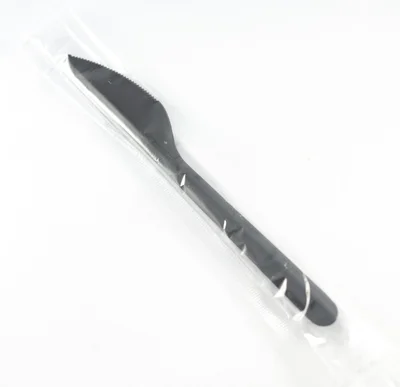 Нож одноразовый полипропиленовый черный 18 см в индивидуальной упаковке — фото 1