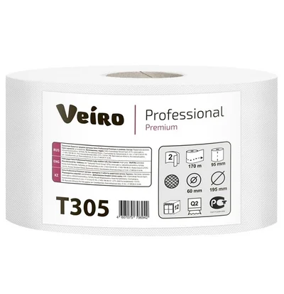Туалетная бумага в рулоне VEIRO Professional Premium 2 слойная белая 170 м (артикул производителя Т305) — фото 1