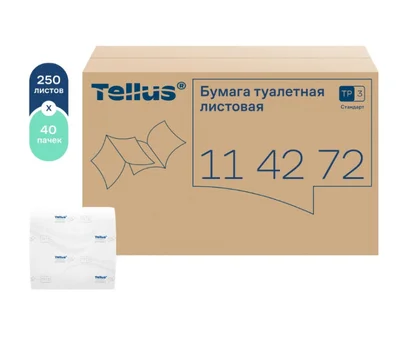 Бумага туалетная листовая Tellus Стандарт T3 1 сл белая 250 л (артикул производителя 114272) — фото 1