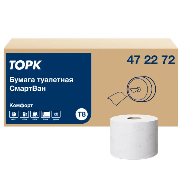 Бумага туалетная ТОРК СмартВан Комфорт T8 2 сл белая 207 м ЦВ (артикул производителя 472272) — фото 1