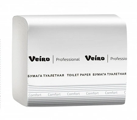 Туалетная бумага листовая VEIRO Professional Comfort V сложения 2 слойная белая 250 листов (артикул производителя TV201) — фото 1
