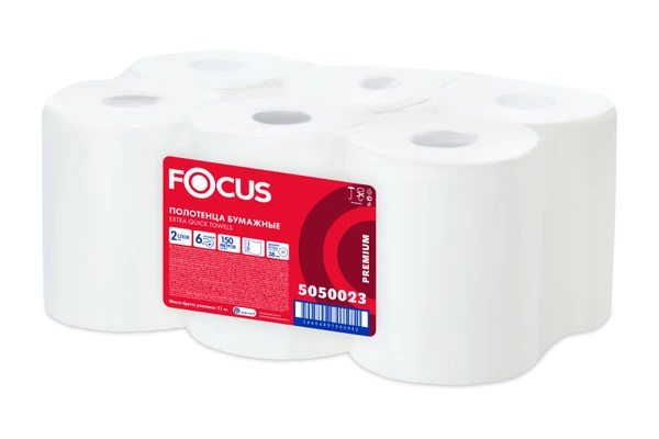 Бумажные полотенца в рулоне Focus Extra Quick 2 слойные белые 150 м (артикул производителя 5050023) — фото 1