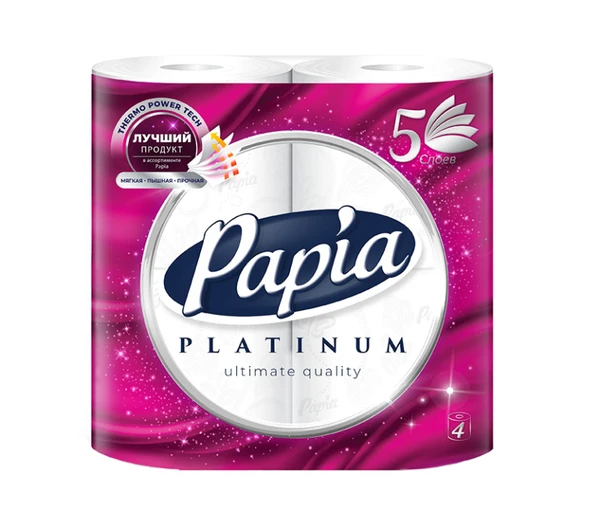 Бумага туалетная PAPIA PLATINUM 5 сл белая (4рул/уп) арт.50202855/5080980 — фото 1