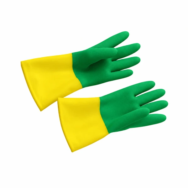 Перчатки резиновые L BICOLOR GDV PROF зелёно-жёлтые, текстурированные — фото 1