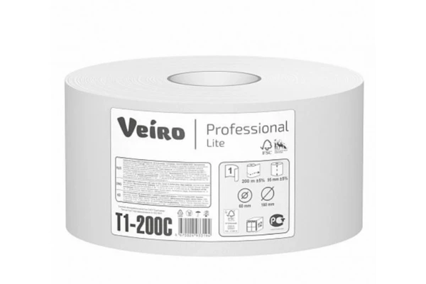 Туалетная бумага VEIRO Professional 1 слойная светло-серая 200 м (артикул производителя Т1-200С) — фото 1